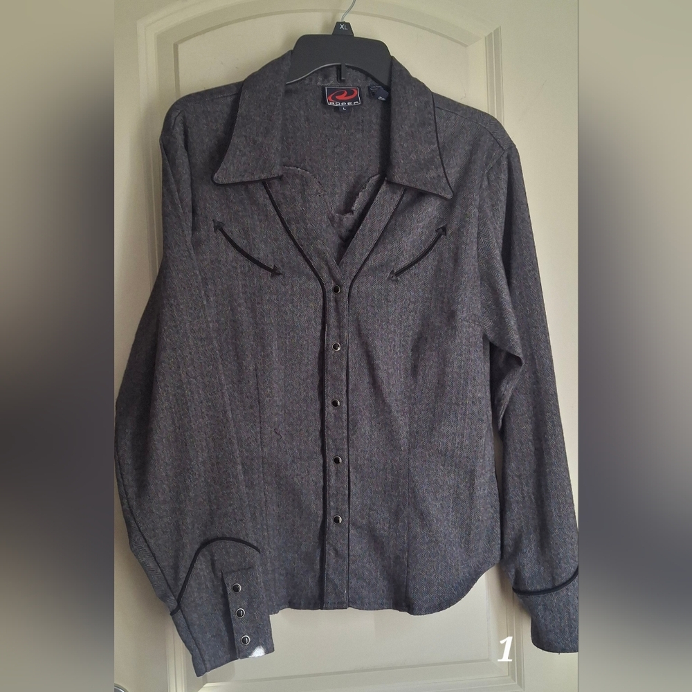 Roper Women's Gray Button-Up Shirt Western Rodeo Formal Boho Party Nashville Coa